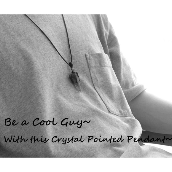 Men's Adjustable Black Rope Healing Crystal Natural Gemstone Pointed Pendant - Picture 3 of 7